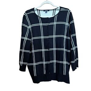 CHAPS Cardigan Womens 2X Multicolor Windowpane Plaid Stretch Button Sweater